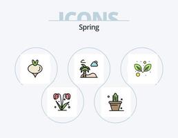 pack d'icônes rempli de ligne de printemps 5 conception d'icônes. navet. jour. jardin. temps. soleil vecteur