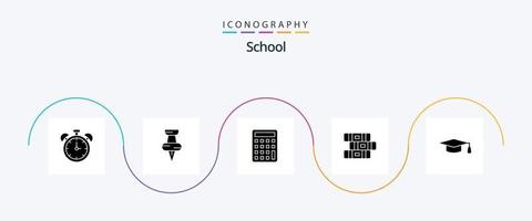 pack d'icônes de glyphe scolaire 5 comprenant. chapeau de remise de diplôme. calculer. éducation. Stationnaire vecteur