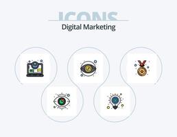 pack d'icônes rempli de ligne de marketing numérique 5 conception d'icônes. équipe. groupe. voir. discuter. le marketing numérique vecteur