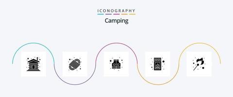 pack d'icônes camping glyph 5 comprenant un briquet. feu. veste. bâton. feu vecteur