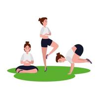 Groupe de filles de beauté pratiquant le pilates dans l'herbe vecteur