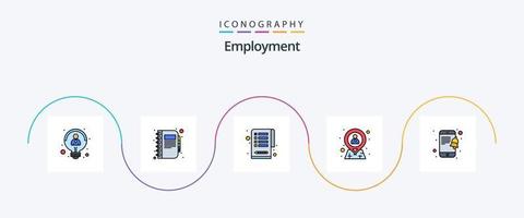 ligne d'emploi remplie de pack d'icônes plat 5, y compris mobile. emplacement. note. humain. employé vecteur