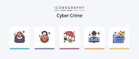 ligne de cybercriminalité remplie de 5 icônes comprenant des données. crime. antivirus. ordinateur. données. conception d'icônes créatives vecteur