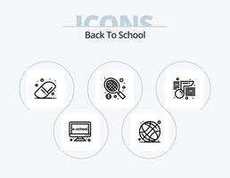 pack d'icônes de ligne de retour à l'école 5 conception d'icônes. transport. bus. école. papier. doc vecteur