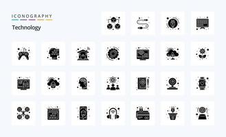 pack d'icônes de glyphe solide de 25 technologies vecteur