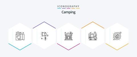 pack d'icônes de camping 25 lignes comprenant. lieu. en bois. Non. griffonnage vecteur