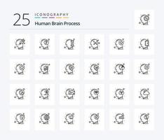 processus du cerveau humain pack d'icônes de 25 lignes comprenant l'esprit humain. positif. humain. optimiste. temps vecteur