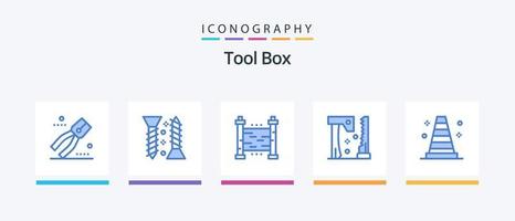 outils bleu pack d'icônes 5 comprenant des outils. outils. clôtures. scie. hache. conception d'icônes créatives vecteur