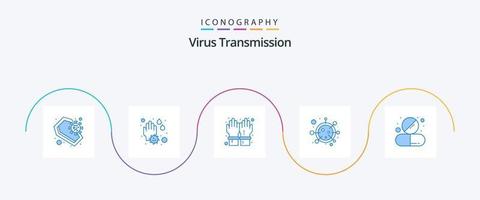 pack d'icônes bleues de transmission de virus 5, y compris médicament. vie. gants. covid. virus vecteur