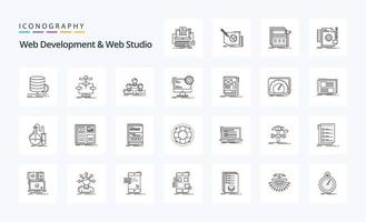 25 développement web et pack d'icônes de ligne de studio web vecteur