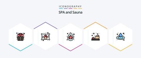 sauna 25 pack d'icônes fillline comprenant. . affaissement. sauna. huile vecteur
