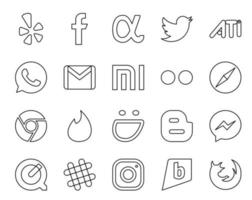 20 pack d'icônes de médias sociaux, y compris blogger tinder email chrome safari vecteur