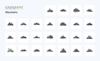 pack d'icônes de style rempli de 25 montagnes vecteur