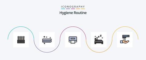 ligne de routine d'hygiène remplie de pack d'icônes plat 5 comprenant. laver. papier. lavage des mains. faire le ménage vecteur