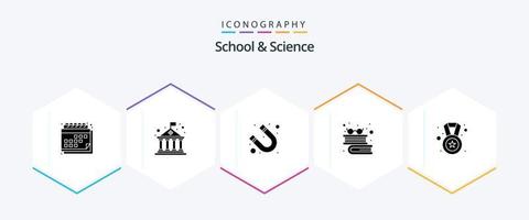 pack d'icônes de 25 glyphes pour l'école et la science, y compris la médaille. attraction. en lisant. livres vecteur