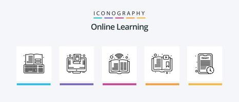 pack d'icônes ligne 5 d'apprentissage en ligne comprenant un livre. étude. tasse. valeur. temps d'étude. conception d'icônes créatives vecteur