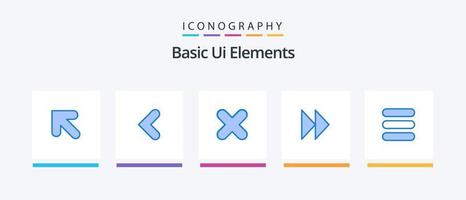 pack d'icônes bleu 5 éléments de base de l'interface utilisateur, y compris le texte. liste. Annuler. vidéo. avant. conception d'icônes créatives vecteur