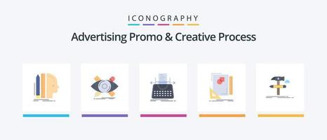 promotion publicitaire et pack d'icônes plat 5 de processus créatif, y compris la page. conception. esquisser. écrivain. histoire. conception d'icônes créatives vecteur