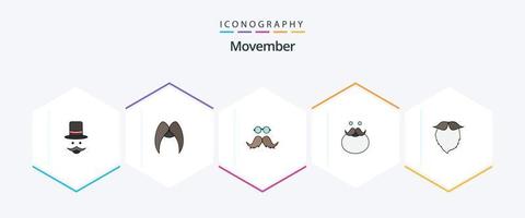 pack d'icônes plates movember 25 comprenant movember. moustache. homme. porté. movember vecteur