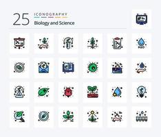 pack d'icônes remplies de 25 lignes de biologie, y compris la goutte. molécule. usine. éducation. racine vecteur