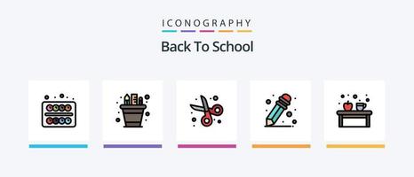 pack de 5 icônes rempli de ligne de retour à l'école, y compris la pomme. boire. éducation. tasse. lunettes. conception d'icônes créatives vecteur