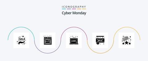 pack d'icônes cyber monday glyph 5, y compris l'évaluation. vente. boutique. temps. lundi vecteur