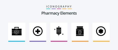 éléments de pharmacie glyphe 5 pack d'icônes comprenant du poison. danger . signe. perfusion. conception d'icônes créatives vecteur