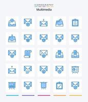 pack d'icônes multimédia créatif 25 bleu tel que privé. poster. envoyer. envoyer. boites aux lettres vecteur