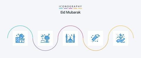 pack d'icônes eid mubarak bleu 5, y compris la célébration. pétard. islamique. aïd. croissant vecteur