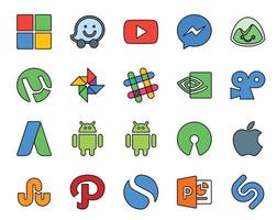20 pack d'icônes de médias sociaux, y compris le chemin apple slack open source adwords vecteur