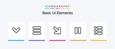 pack d'icônes de la ligne 5 des éléments de l'interface utilisateur de base, y compris le texte. liste. Info. vidéo. avant. conception d'icônes créatives vecteur
