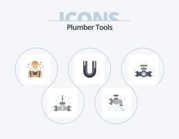 pack d'icônes plates plombier 5 conception d'icônes. jauge. plombier. homme. tuyaux. plomberie vecteur