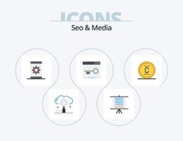 conception d'icônes seo et media flat icon pack 5. optimisation. mots clés. la toile. moteur. téléphone vecteur