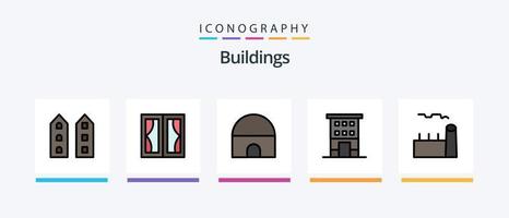ligne de bâtiments remplie de 5 packs d'icônes, y compris la devanture de magasin. loger. mosquée. bâtiments. sortie. conception d'icônes créatives vecteur