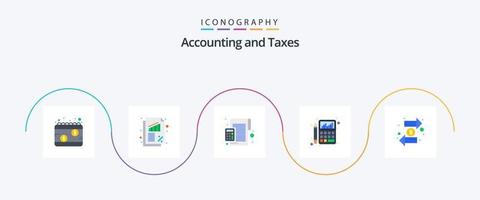 taxes flat 5 pack d'icônes comprenant un graphique. budget. taux. comptabilité. calculatrice vecteur