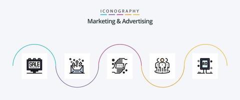 ligne de marketing et de publicité remplie de 5 icônes plates, y compris le groupe. public. lettre. publicité. perspective vecteur