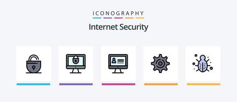 ligne de sécurité Internet remplie de 5 packs d'icônes comprenant. l'Internet. serrure. l'Internet. conception d'icônes créatives vecteur