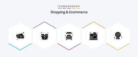 pack d'icônes de 25 glyphes pour le shopping et le commerce électronique, y compris l'étoile. médaille. boutique. ruban. magasin vecteur