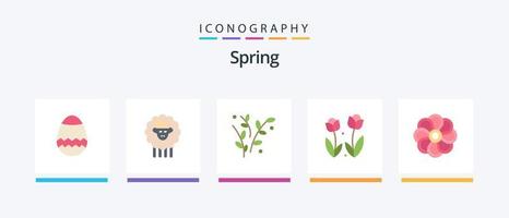 pack d'icônes printemps plat 5, y compris la nature. printemps. nature. rose. fleur. conception d'icônes créatives vecteur