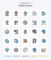 pack d'icônes remplies de 25 lignes météo créatives telles que la pluie. vent. pluie. temps. souffler vecteur