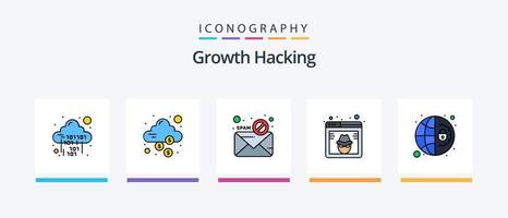 ligne de piratage remplie de 5 icônes, y compris le site Web. non sécurisé. vol. page. privé. conception d'icônes créatives vecteur