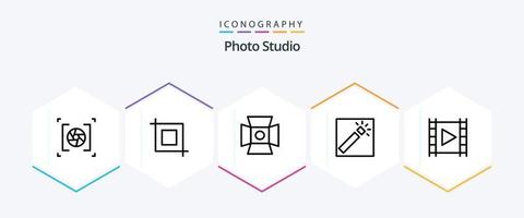 Pack d'icônes de 25 lignes de studio photo, y compris le multimédia. médias. photo. retoucher. photographe vecteur