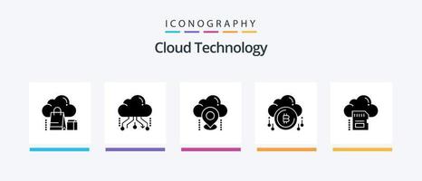 pack d'icônes glyphe 5 de la technologie cloud, y compris le bit. nuage. réseau. GPS. nuage. conception d'icônes créatives vecteur