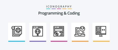 pack d'icônes de programmation et de codage de la ligne 5, y compris le développement. code. document. développement. CSS. conception d'icônes créatives vecteur