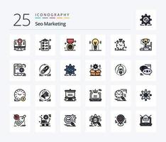 seo marketing pack d'icônes rempli de 25 lignes, y compris la lumière. idée. liste de souhaits. médaille. prix vecteur