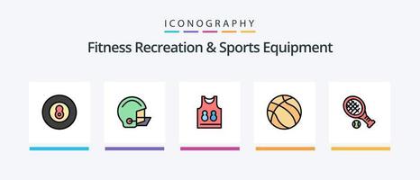 ligne d'équipement de loisirs et de sport de fitness remplie de 5 icônes comprenant une chemise. sport. football. tennis. conseil. conception d'icônes créatives vecteur