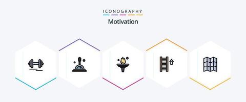 motivation 25 pack d'icônes fillline comprenant la motivation. carte. éducation. flèche. escalier vecteur