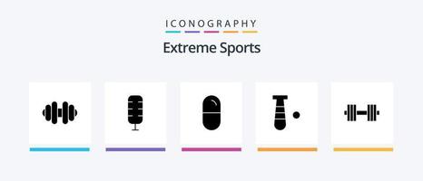 pack d'icônes sport glyph 5 comprenant. salle de sport. comprimés. haltères. sport. conception d'icônes créatives vecteur
