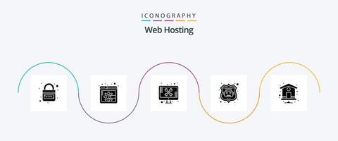 pack d'icônes glyphe 5 d'hébergement Web, y compris la page d'index. maison. filtrer. la toile. robot internet vecteur