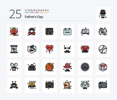pack d'icônes remplies de 25 lignes pour la fête des pères, y compris la fête des pères. date. jour. calendrier. fête des pères vecteur